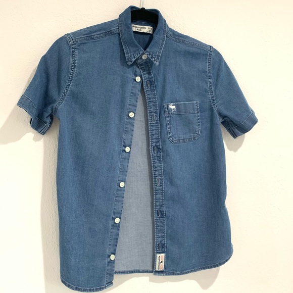 Abercrombie & fitch blue denim jean shirt age 11 - 12 cotton short sleeve - Picture 1 of 10